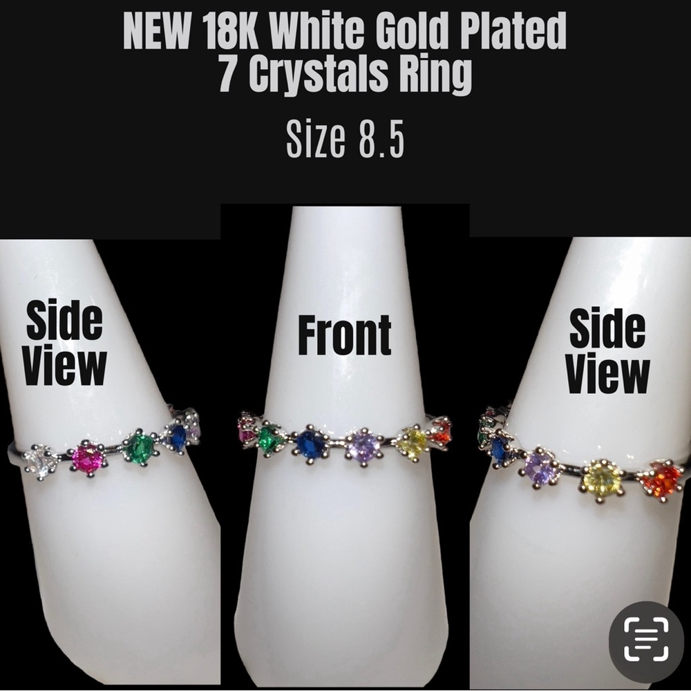 18K White Gold Plated 7 Crystals Stacking Ring Size 8.5 NEW